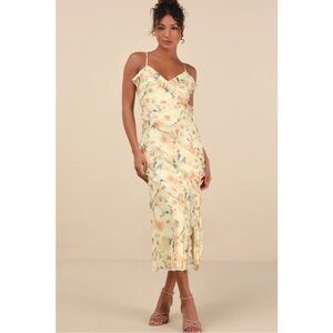 New Lulu’s Dreamy Personality Elegant Floral Ruffle Print Midi Dress Sz Large